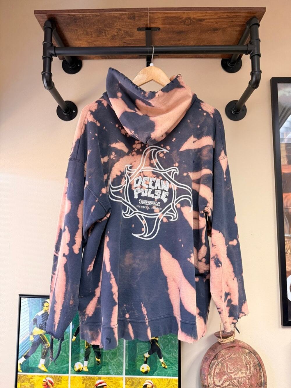 90s Ocean Pulse Surfboards Vintage Bleach Dyed Sweatshirt Hoodie Surf Skate